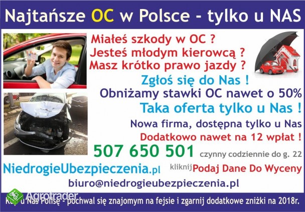 Najtańsze OC w Polsce - tylko u NAS ! 507 650 501 codz. do g.22  RATY